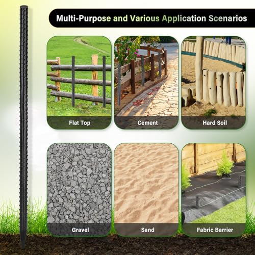 Gbekery Estacas Rectas de Rebar 16 Pulgadas (16 piezas) Anclajes Metálicos Resistentes para Tierra con Punta de Cincel para Madera, Concreto, Soporte para Plantas, Tiendas de Camping, 3/8 Pulgadas de Grosor, Negro miniatura 3