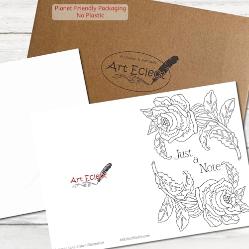 Image of Art Eclect Coloring Note Cards for Adults with Envelopes - Just a Note | Color Your Own Notecards - Blank Inside for Your Personal Message - 10 Different Designs and 10 Envelopes (JustNote /10)