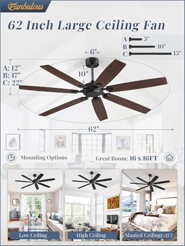 Fanbulous 62 Inch Ceiling Fan No Light, Powerful Quiet DC Motor, 6-Speed Remote - image 6