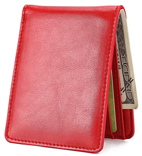 Mens Slim Front Pocket Wallet Id Window Card Case With Rfid Blocking - Red #TOP3