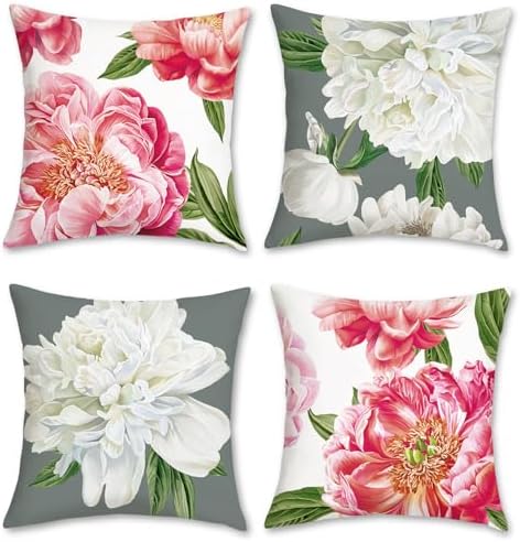 Zierkissen Sommerblumen 45x45cm 2er Set - Hibiskus Design Für Wohnzimmer & Sofa