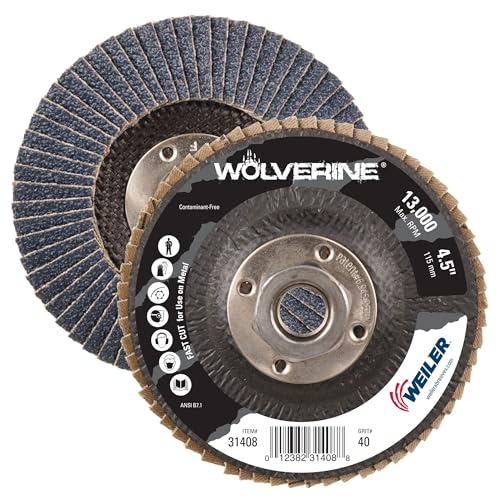 Image of Weiler 31408 Wolverine 4-1 /2 inch x 5 /8 inch-11 UNC NUT Abrasive Flap Disc, 40 Grit Zirconia Alumina, Flat Type 27, Phenolic Backing, Standard Density (Pack of 10)