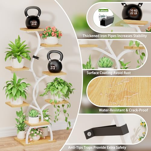 Image of Plant Stand Indoor with Grow Light - 8 Tiered Corner Plant Shelf Indoor | 49 inch Plant Holder with Lights for Indoor Growing, Tall Lighted Flower Stand for Living Room, Balcony, White