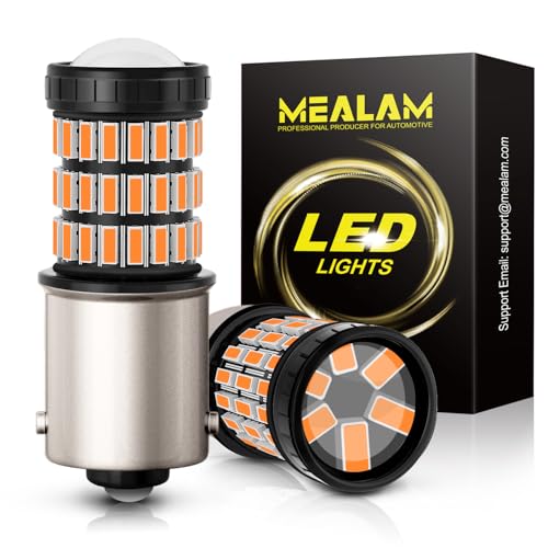 MEALAM 1156 1141 1003 7506 BA15S LED Bulbs Amber Yellow, Super Bright 60 SMD Chips for Car Truck Backup Reverse Light Tail Break Turn Signal Light(Pack of 2)