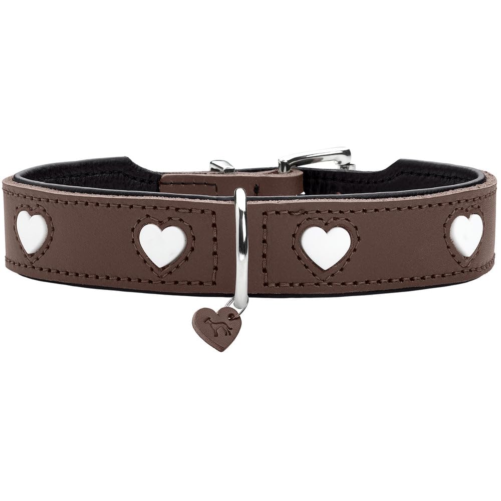 HUNTER hondenhalsband LOVE, kleur: bruin/zwart, zacht en robuust rundleer, afzonderlijk ingenaaide harten, handgemaakt, hoog draagcomfort, bijzonder soepel, Made in Germany, maat: 55