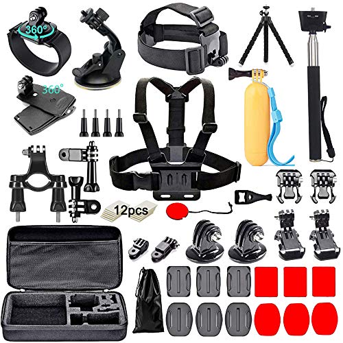 Black Pro Camera Accessory Kit Compatible with GoPro Hero9/Hero8/Hero7, GoPro Max, GoPro Fusion, Insta360, DJI Osmo Action, AKASO, APEMAN, Campark, SJCAM