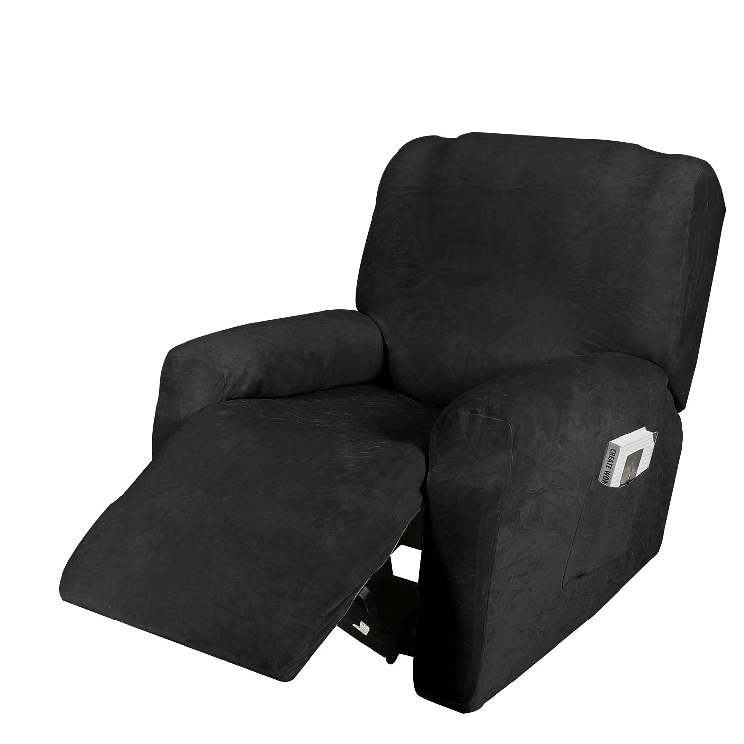 ele ELEOPTION Funda de Sillón Reclinable Relax, Funda de Sillón Extensible de Terciopelo, Funda de Sillón de Masaje Lavable en Casa, Protector de Sillón Reclinable - 1 Plaza (4 Piezas), Negro