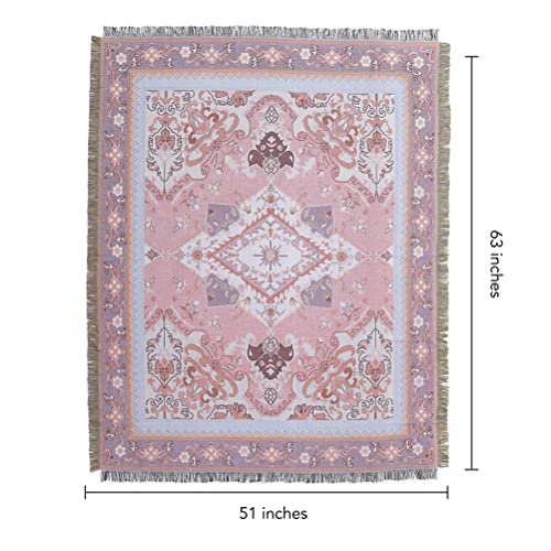 Tiowik Pink Bohemian Style Throw Woven Blanket With Tassel For Home Decoration Chair Couch Sofa Bed Beach Travel Picnic Cloth Tapestry Shawl Cozy Cotton (Pink 63×51 Inches) #TOP1