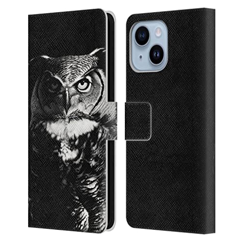 Étui en cuir iPhone 14 Plus Stanley Morrison texture haut de gamme et motif Hibou