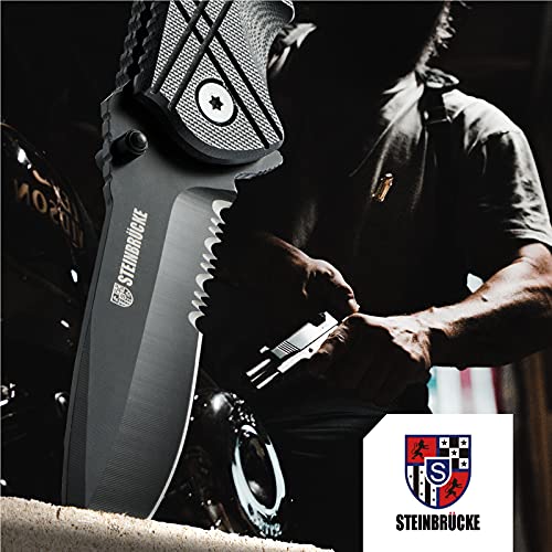 Steinbrücke Pocket Knife - Tactical Folding Knife Stainless Steel 8Cr15Mov 3.4'' Blade, Cnc Machined G10 Handle With Clip For Tactical, Camping,Outdoor, Gifts For Men, Dad #TOP2