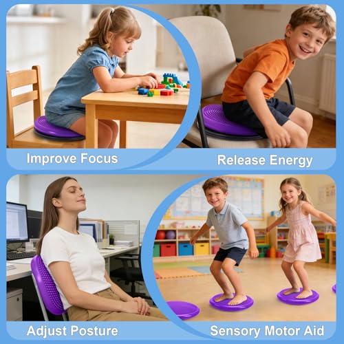 Image of Wobble Cushion, Fimeetoy 360Spinning Wiggle Seat, ADHD Sensory Chair,Flexible Seating in Classroom & Home,ADHD Tools for Kids,2-in-1 Detachable Balance Pad,Fidget for Focus-Purple