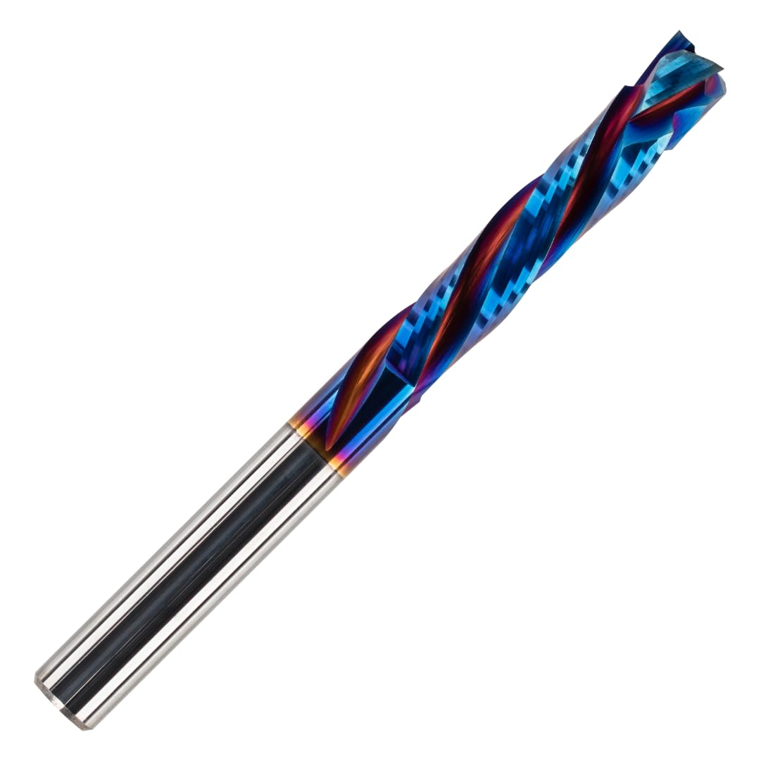 Rennie Tools - 8mm x 42mm Flute (8mm Shank) Solid Carbide 3 Flute Up Down Cut Compression Router Bit Cutter End Mill For MDF, Plywood, Wood, Laminate. NANO Coated Upcut/Downcut Spiral For CNC Use