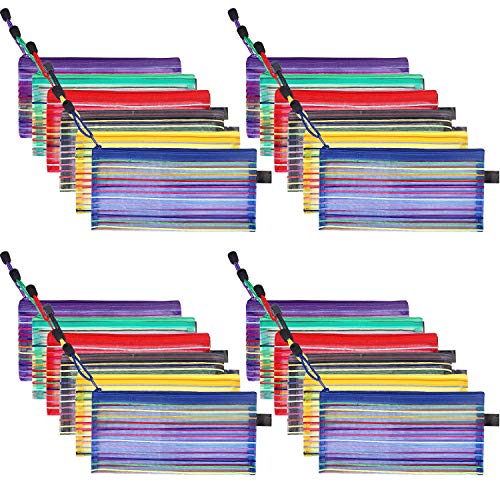 24 Pack 6 Colors Zipper Mesh Pouch, Pencil Pouch Pen Bag Multipurpose Travel Bags for Office Supplies Cosmetics Travel Accessories Multicolor