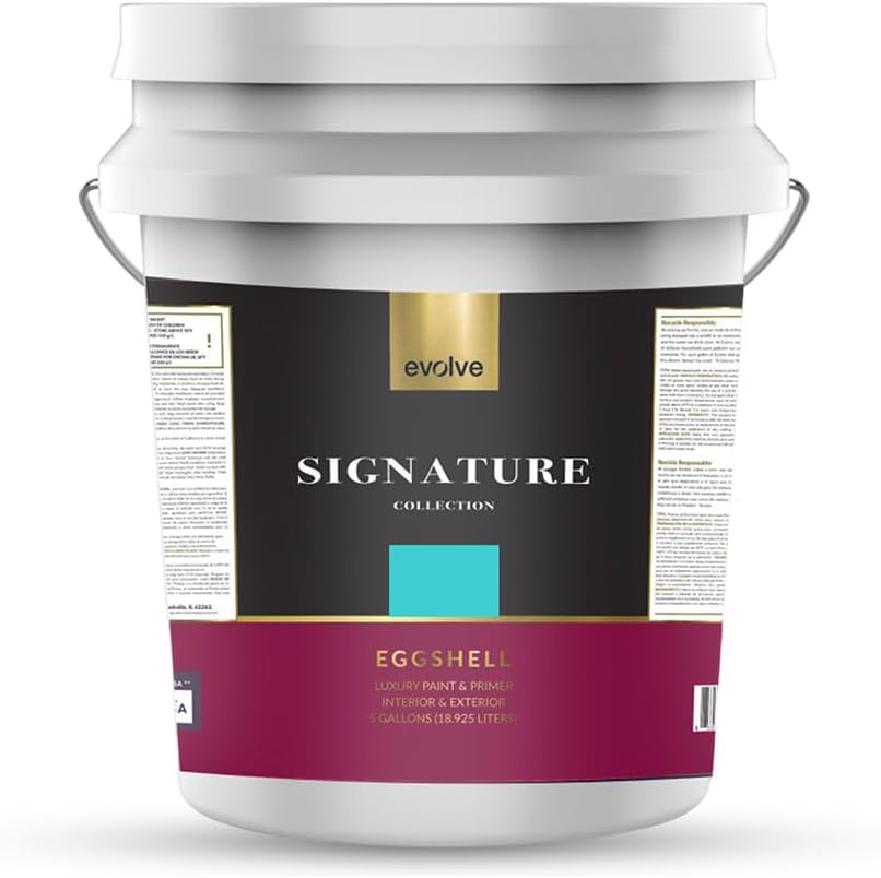 EVOLVE Signature Paint & Primer: Luxury Paint & Primer for Indoor & Outdoor Surfaces, Minimal Odor, Eggshell Sheen (Aqua Turquoise, 5 Gallon)