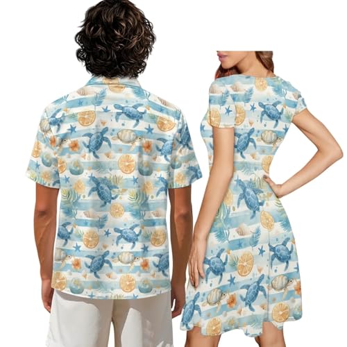 Image of AFPANQZ Couple Matching Outfit Casual Men's Button Down Shirt or Short Sleeve Summer Sundresses Dresses for Women 2026