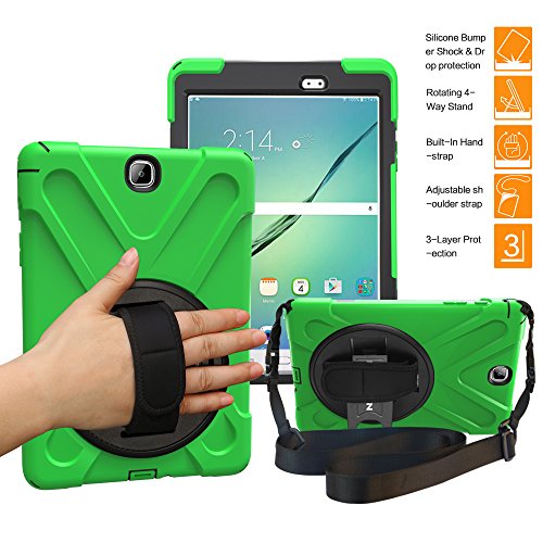 BRAECNstock for Samsung Galaxy Tab A 9.7 Case Heavy Duty Stand Shockproof Protective Case Cover for Galaxy Tab A 9.7 [SM-T550] Case with Kickstand/a Hand Grip/a Shoulder Strap(Green)