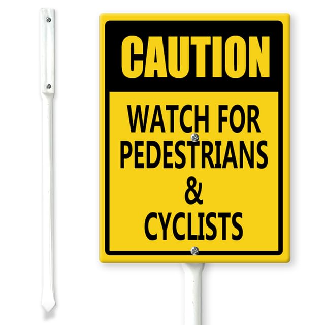 Horienteeon Caution - Watch For Pedestrians And Cyclists Yard Sign with Stakes 20×30cm, Sturdy Aluminum Yard Signs Rust Free, Motorcycles Driving Car Traffic Scooter Sign