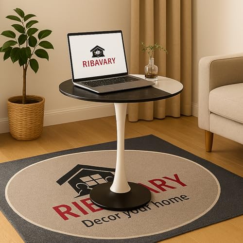 Image of Wooden Pedestal Table, Accent Bedside Table,Modern Coffee End Table for Living Room, Bedroom and Balcony with Round Design Table (Black + White)