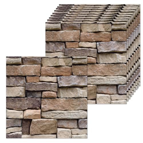 YapitHome 10 Pièces Panneau 3D Mural Papiers Peints en Pierre Aspect 30x30cm Panneaux Muraux Autocollants pour Balcon,Cuisine,Chambre à Coucher,Salon