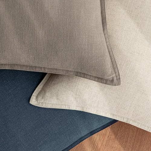 Image of Decorative Linen Solid Throw Pillow Covers 18x18 Inch Set of 2 Brown Tan Boho Accent Farmhouse Pillows Modern Neutral Home Decor for Couch Sofa Living Room Bed