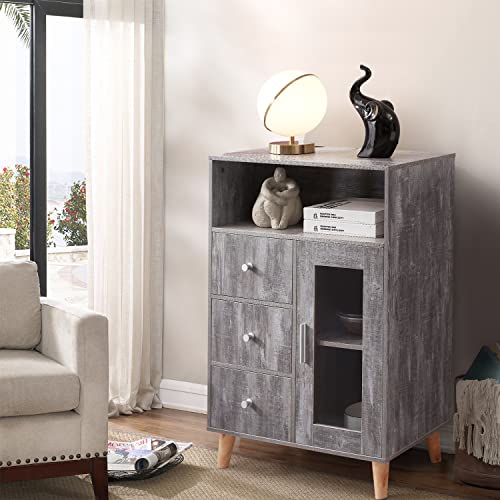 Storage Cabinet, Obericol Sideboard Functional Kitchen Cabinet With Window And Drawer (Grey) #TOP2