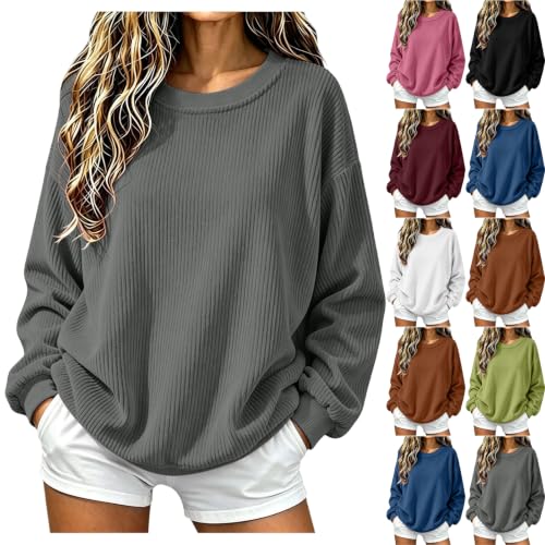 Women's Oversized Corduroy Shirts Long Sleeve Ribbed Casual Pullover Tops - image 1