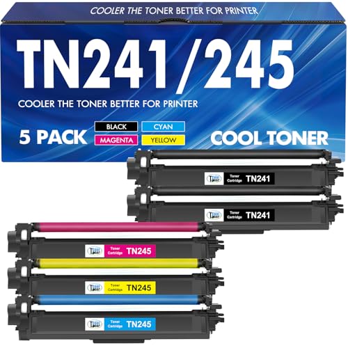 TN241 TN245 Toner Compatible for Brother TN-241 TN-245 TN241BK for Brother DCP 9020CDW 9015CDW MFC 9330CDW 9340CDW HL 3140CW 3150CDW 3170CDW DCP-9020CDW (Black Cyan Magenta Yellow, 5-Pack)