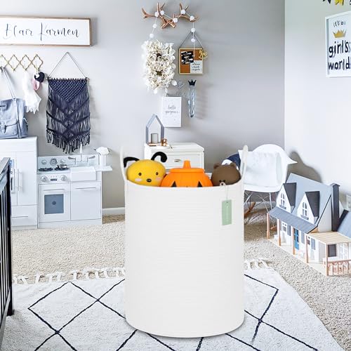 Image of Large Cotton Rope Laundry Hamper for Girls Boys Kids 65L, White