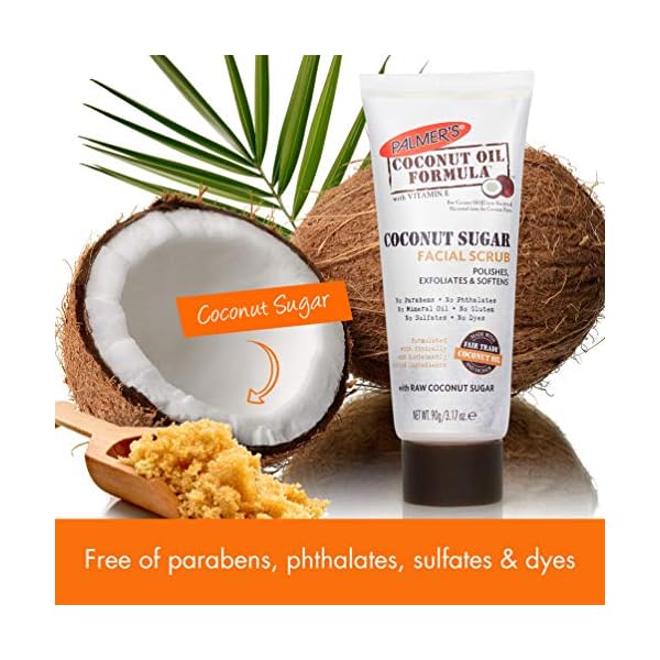 Palmer's Coconut Oil Formula Coconut Sugar Facial Scrub Exfoliator, Face Scrub to Gently Exfoliate Away Dirt and Dead Skin Cells with Chamomile to Soften & Calm, 3.17 Ounces (Pack of 1)