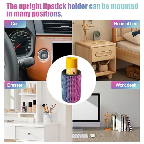 Image of Upright Car Chapstick Holder, Bling Insulating Lip Balm Holder,Rhinestone Car Accessories for Women Interior ,Suitable for Most Vehicles. (Rainbow)