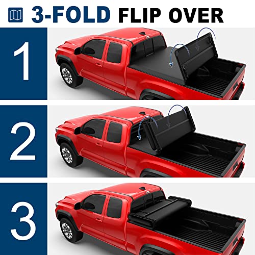 Image of MOSTPLUS Tri-Fold Soft Truck Bed Tonneau Cover Compatible for 2016 2017 2018 2019 2020 2021 2022 2023 Toyota Tacoma Fleetside 5 FT Feet Bed | 60.5 Inch On Top