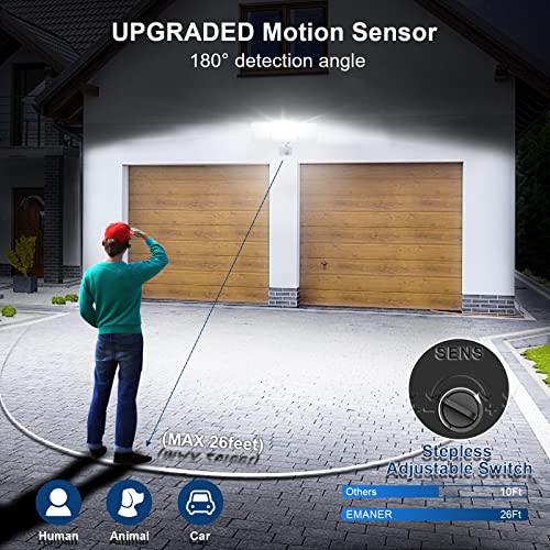 Emaner Motion Sensor Security Lights Outdoor, Dusk To Dawn & Motion Detector Adjust, Exterior Flood Lights 120V, Etl Listed 4500Lm, Daylight White Frosted Lens Porch Light Waterproof, (2-Pack, White) #TOP2