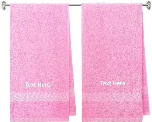 BY LORA Personalized Embroidered 2-Piece Terry Cotton Bath Towel Set – Custom Monogram Bathroom Towels, Ultra-Soft & Absorbent, Ideal for Housewarming, Wedding & Spa Gifts - Pink
