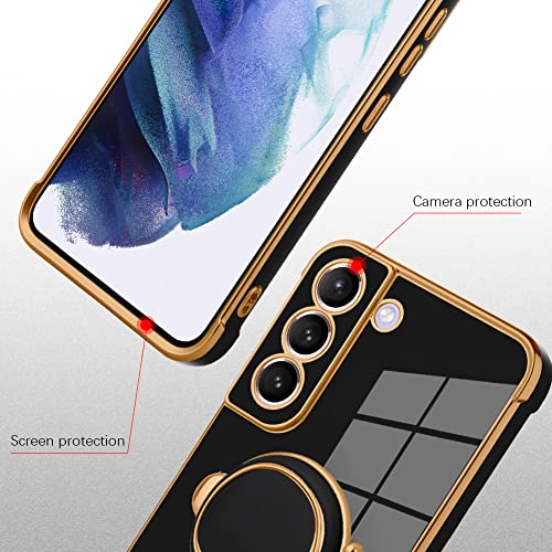 Bonoma Compatible With Samsung Galaxy S21 Case Astronaut Plating Electroplate Luxury Elegant Case Camera Protector Kickstand Shockproof Protective Corner Back Cover Galaxy S21 Case -Black #TOP1