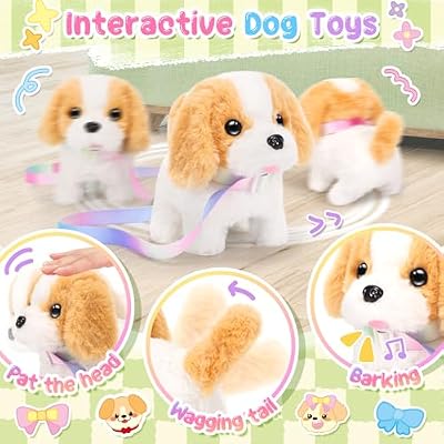 NINAOR Plush Bunny Toys and Dog Toys with Crossbody Bags, Puppy Rabbit Stuffed Animals with Pets Pretend Play Cute Stuff Interactive Electronic Plushies for Toddler Kids Toys