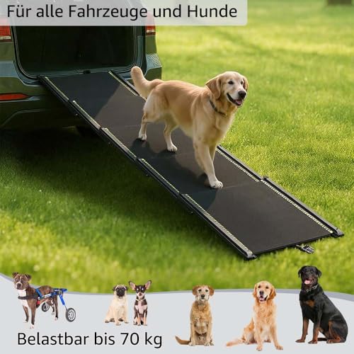Unipaws 190 cm extra lange Hunderampe für Auto, SUV & LKW, ausziehbare tragbare Haustier-Treppenrampe mit rutschfester Oberfläche, reflektierenden Streifen & sanfter Steigung für Hunde bis 68 kg