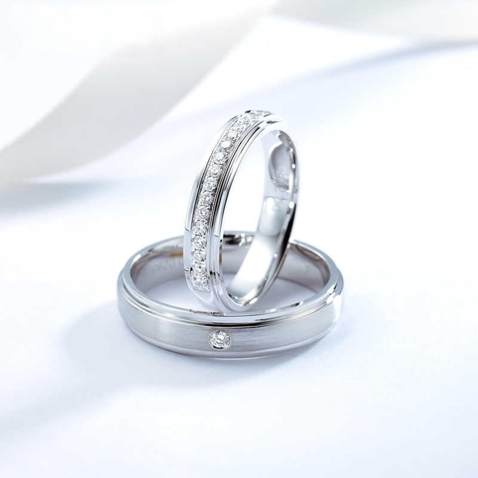 Alianzas de oro blanco 585, anillo de boda de oro auténtico de 14 quilates con diamante auténtico, anillo de compromiso apto para 4 mm, para mujer, talla 54 (17,2)
