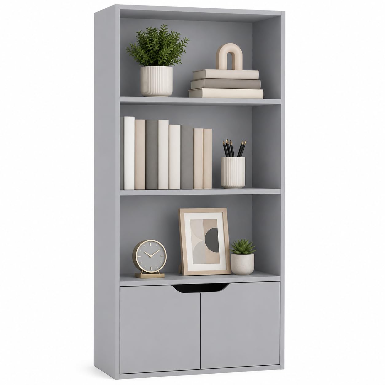 URBNLIVING 4 Tier Wide Wooden Bookcase Cupboard with 2 Doors Storage Shelving Display Shelf Cabinet Unit