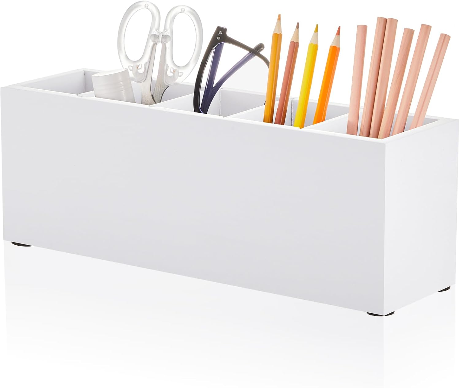 Jetec Wooden Pencil Holder 5 Compartments for Desk Adjustable Pen Holder Wood Office Desk Organizers and Accessories Makeup Brush Organizer for Pen, Home, Office and Art Supplies (White) Jetec Wooden Pencil Holder 5 Compartments for Desk Adjustable Pen Holder Wood Office Desk Organizers and Accessories Makeup Brush Organizer for Pen, Home, Office and Art Supplies (White)