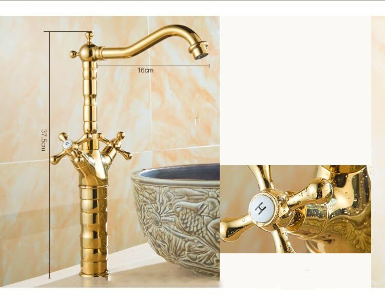 Robinet de lavabo rétro noir avec double commande en or brossé