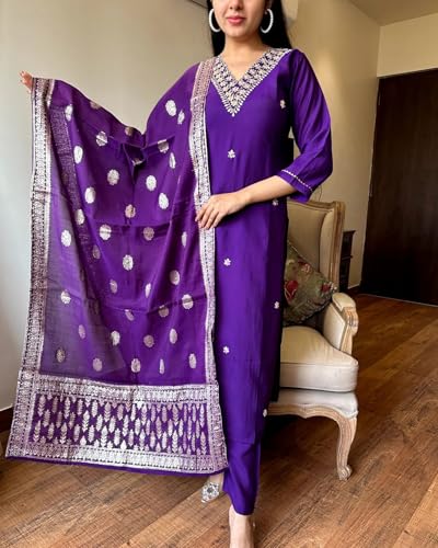 Fashion Basket Silk Embroidered Kurta Set With Duptta For Women Wine