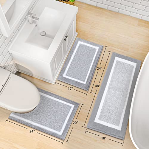 EARTHALL Graue Badezimmerteppich-Set, 2-teilig, saugfähige Badematten für Badezimmer, rutschfest, Badematten-Set… – Bild 6