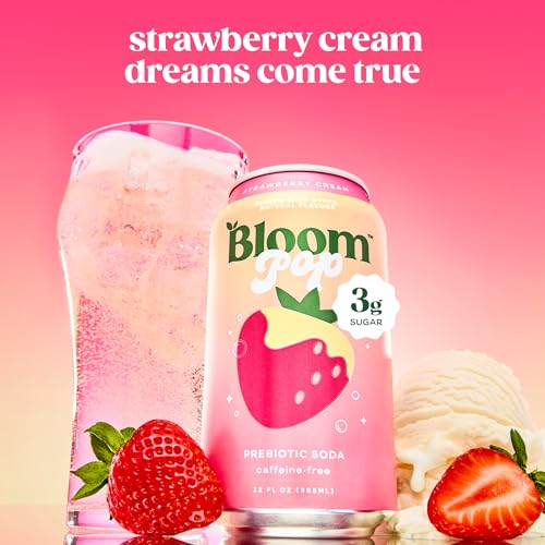 Image of Bloom Pop Prebiotic Soda, Gut Health Support, Strawberry Cream, 12 Pack | Strawberry cream flavor with clinically backed prebiotics for gut health, metabolism support and soda satisfaction.