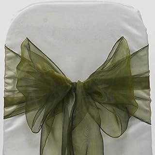 Paquete de 100 Silla Organza Completo Lazo Bandas - Semi-Transparente Tela Cubiertas con Minimal Sheen - Adecuado para Banquetes Bodas,Recepciones,Celebraciones, y Eventos | Verde Oliva