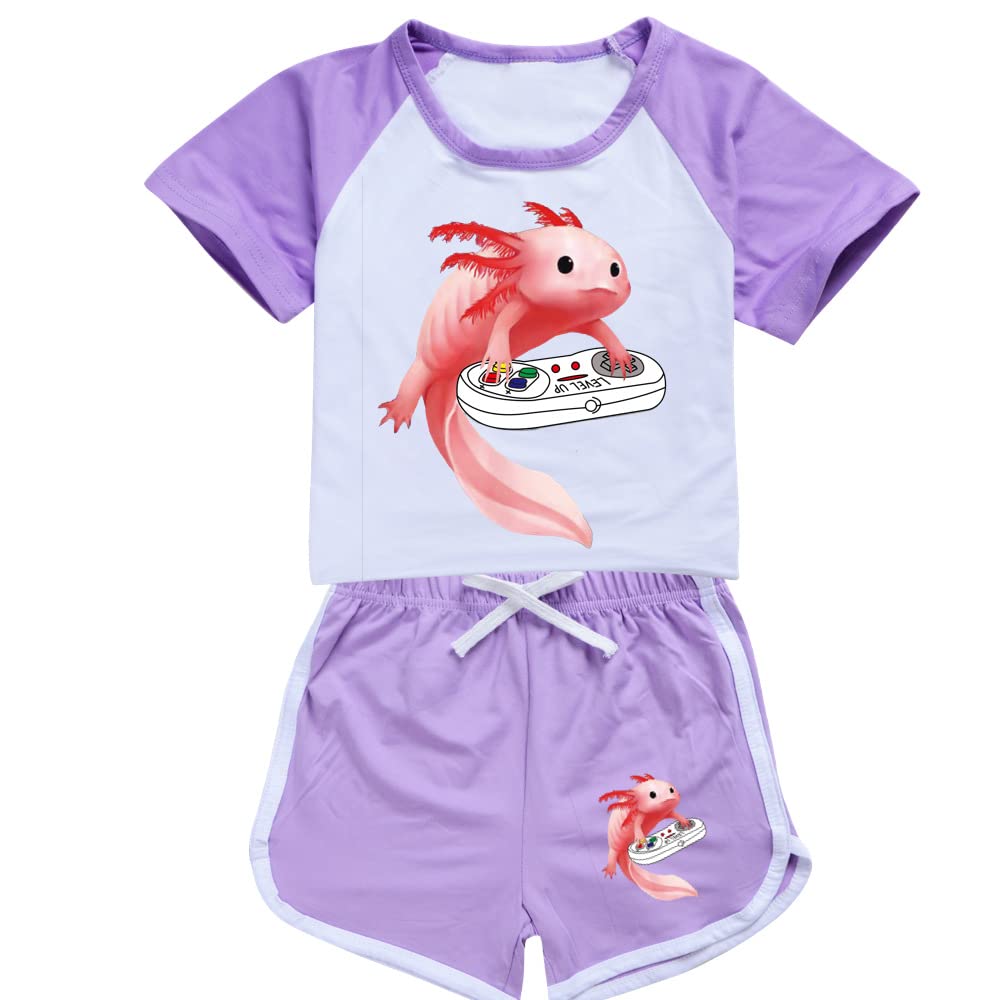 genericAxolotl T Shirt Shorts 2Pcs Tracksuit Sweatshirt Set Axolotl Merch Kids T Shirt Outfits