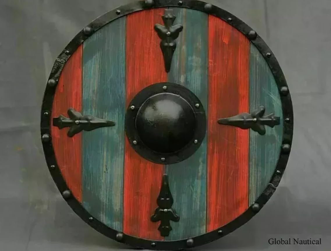 Bouclier médiéval en bois de 61 cm, fait à la main, bouclier viking prêt à la bataille