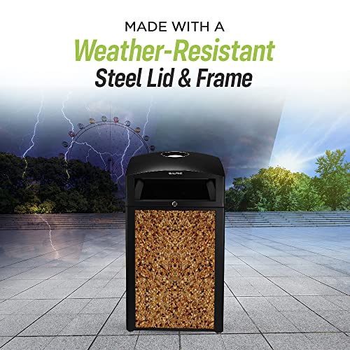 Image of Alpine Indoor & Outdoor Commercial Trash Can with Lid - 40 Gallon Heavy Duty Metal Garbage Can with Removable Bin, Locking Lid for a Modern Look in Patio, Pool, Deck, Office (Stone Panels)