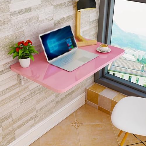 Table murale rabattable en bois pour cuisine et bureau d'ordinateur rose - 6
