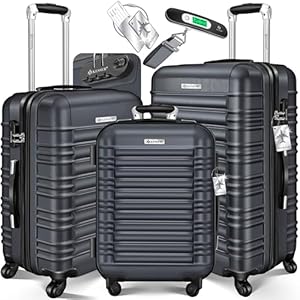 KESSER® 3tlg. Hartschalenkofferset Hartschalenkoffer Reisekoffer Set Reisekofferset Trolley Koffer 4 Rollen ABS-Hartschale Teleskopgriff Inkl. Kofferwaage + Gepäckanhänger Rollkoffer Schloss, M-L-XL