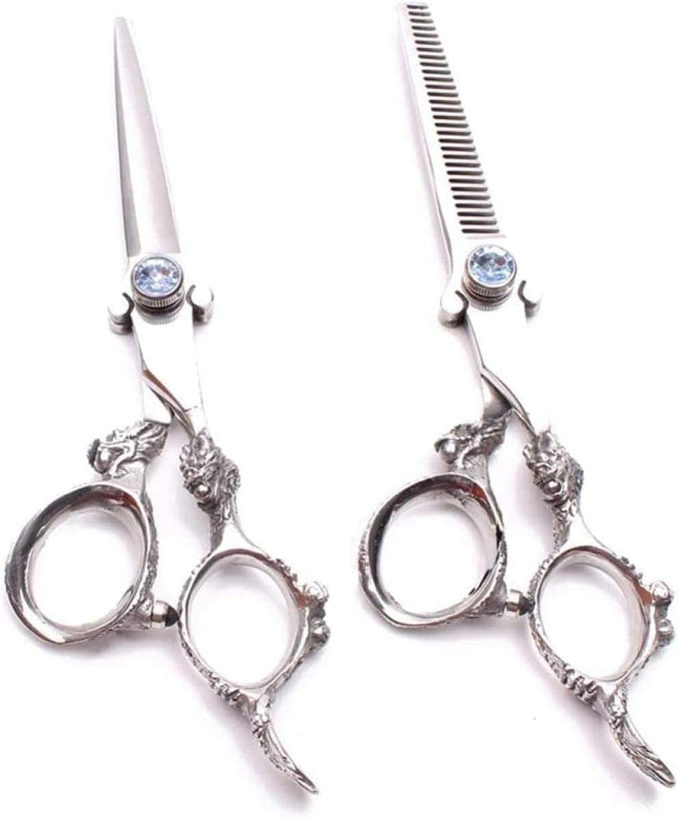 Forbici da Barbiere Forbici da Parrucchiere Professionali e Set di Forbici per sfoltire Forbici per Capelli 440C con Manico Rotante Barbieri da Salone o Uso Domestico-Diamante_Azul